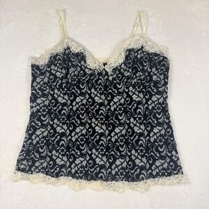 Y2K JTB Black Cream Lace Camisole Top Pearl Trim XL Whimsigoth Dark Fairy